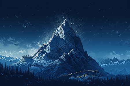 夜晚的雪山风景背景图片