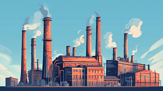 工业化工厂烟囱排放气体平面插图图片
