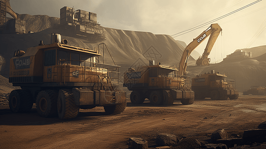 矿山重型机械采矿场景图片