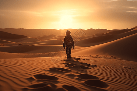 小冒险家在沙漠景观图片