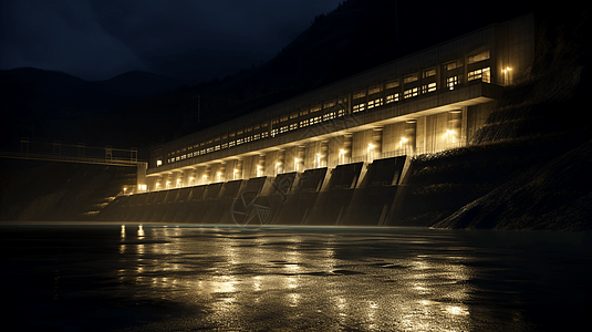 夜间水电大坝图图片