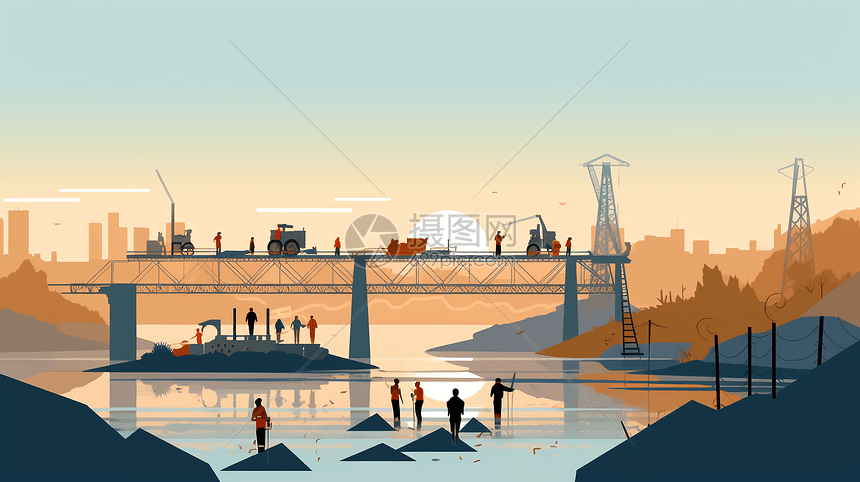 桥梁施工现场概念插图图片