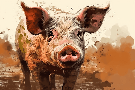 小猪在泥泞的田野图片