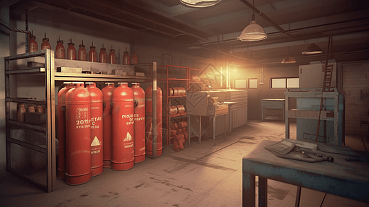 工厂消防安全设备室3D概念图图片
