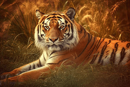 老虎在草丛中闲逛图片