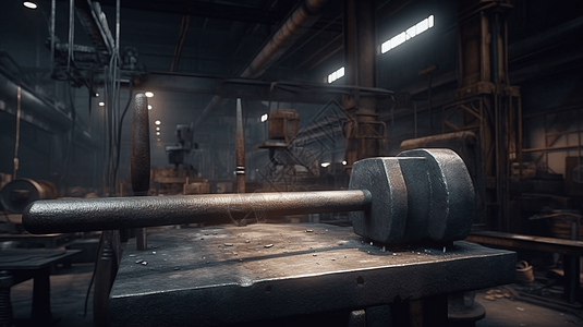 金属加工厂锻炼金属棒3D概念图图片