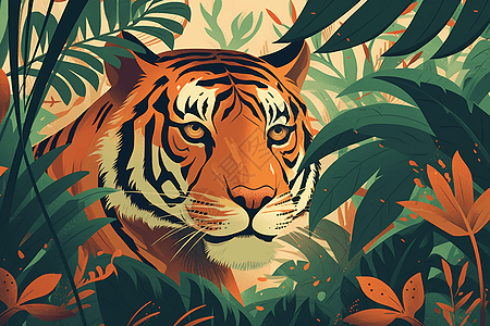 老虎充满活力在丛林中徘徊图片
