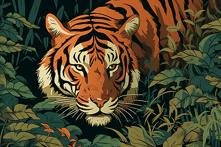 老虎的眼睛在丛林中徘徊图片