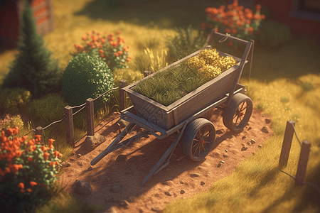 花园乡村独轮车的3D概念图图片
