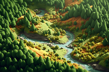 森林中山谷的黏土模型图片