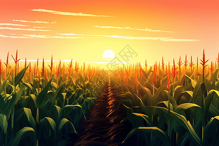 农田玉米地的手绘插图图片