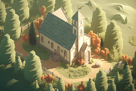 乡村教堂的艺术插画图片