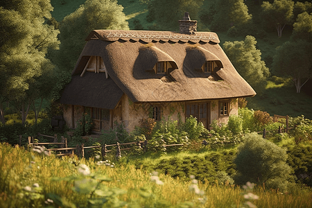 森林中乡村小屋3D概念图图片