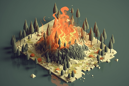 森林大火的3D黏土模型图片