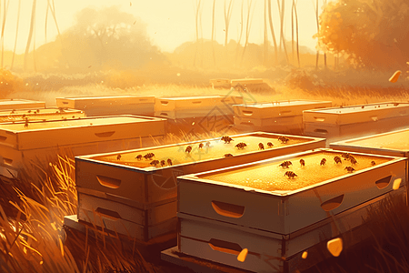 农场养殖蜂蜜绘画插图图片