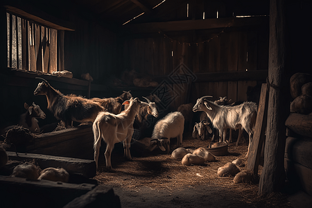农场喂养山羊场景图片