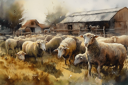 农场养殖山羊平面插图图片