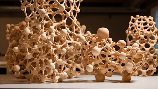 复杂多层分子结构的3D粘土模型图片