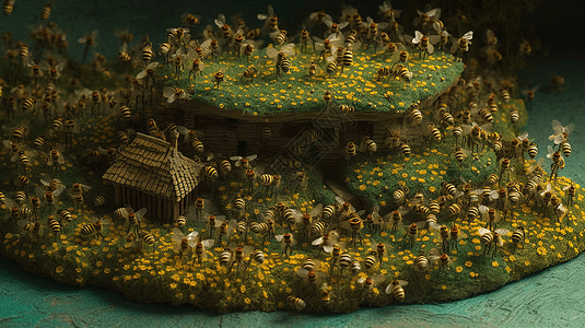 养蜂场创意黏土模型图片