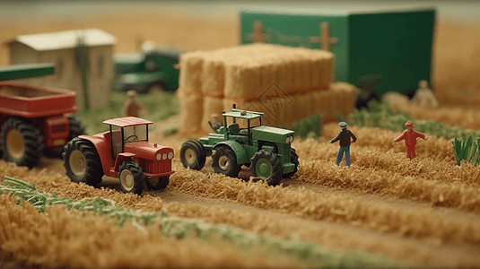 拖拉机收割农作物黏土模型图片
