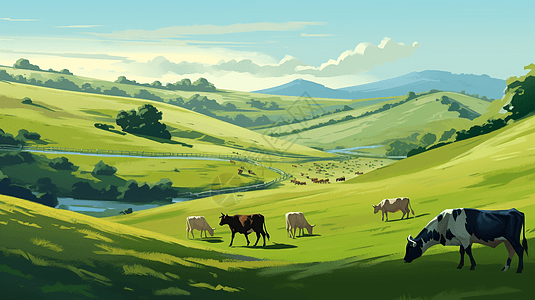 广阔草原上的奶牛图片