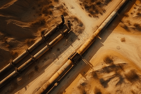 沙漠里的管道运输顶视图高清图片