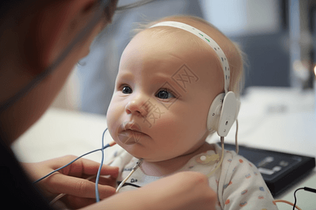 带耳塞和电极的婴儿图片
