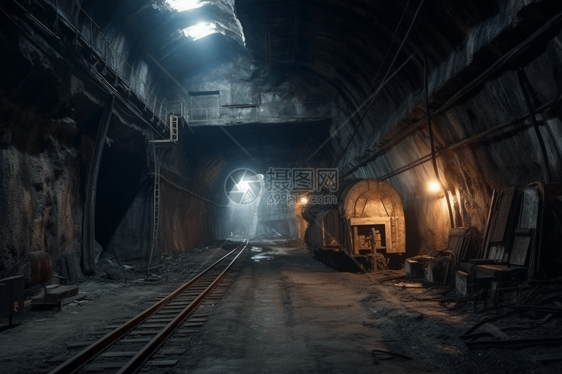 煤矿隧道运输铁轨图片