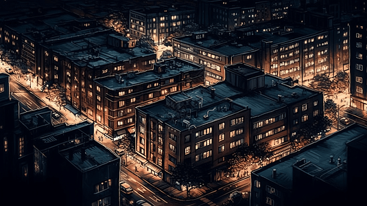 夜晚城市鸟瞰插图背景图片
