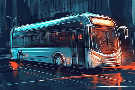 城市背景的公交车图片