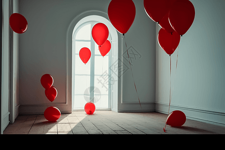 房间内的红色气球图片