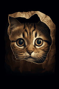 小猫从纸袋里窥视图片