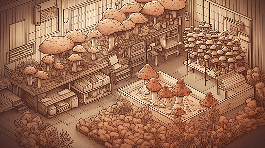 室内蘑菇农场的概念插图图片