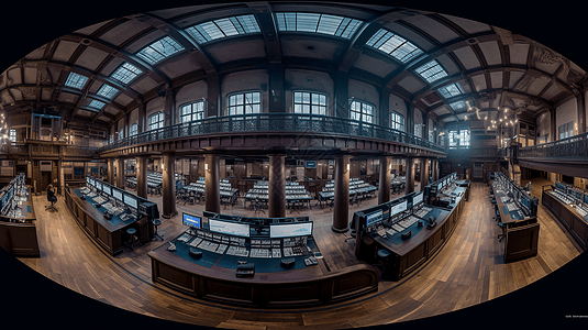 金融交易大厅的3D全景图高清图片