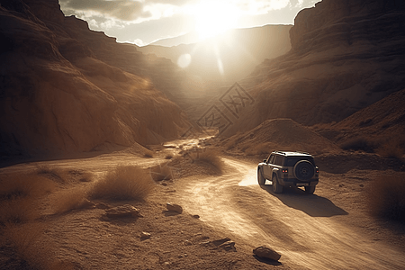 越野车驶过沙漠峡谷图片