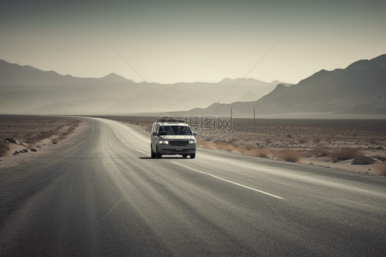 在沙漠公路上高速行驶的汽车图片