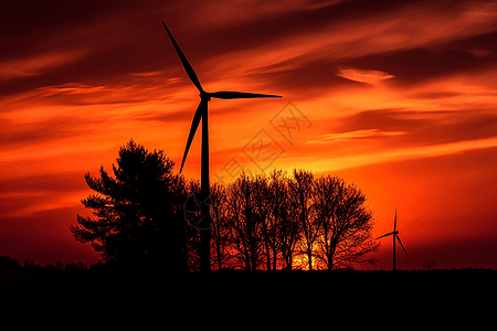 黄昏下的风车涡轮机图片