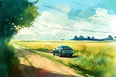 行驶在乡间小路上的汽车图片