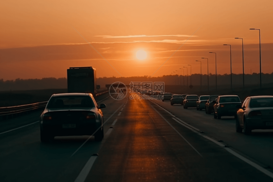 日落时高速公路上的汽车图片