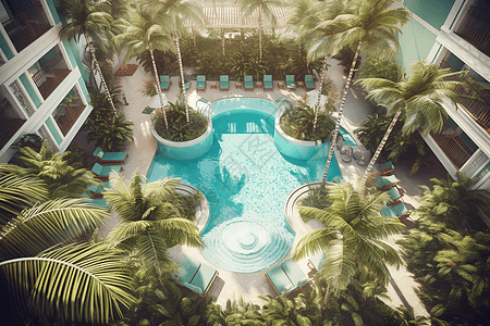 酒店游泳池的插画背景图片