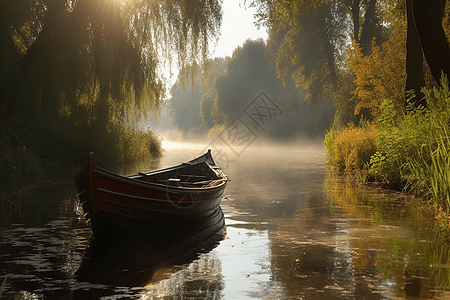 乡村河上场景图片