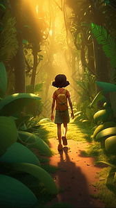 在森林里探险的女孩背景图片