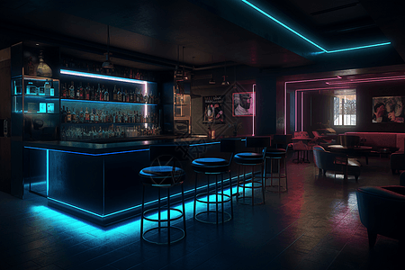 科技感酒吧区3D概念图图片