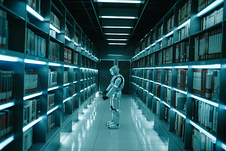 安静的机器人图书馆员图片