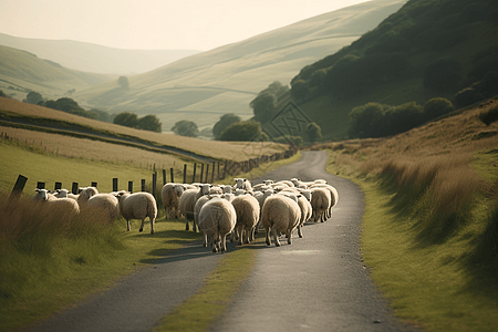 山路上放牧的山羊概念图图片