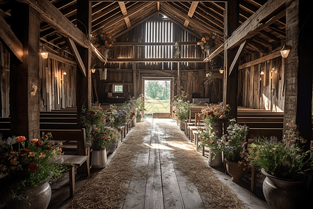 教堂婚礼乡村谷仓中的乡村婚礼设计图片