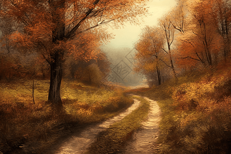 秋季乡间小路创意插图图片