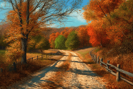 秋季乡间小路插图图片