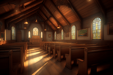 乡村传统教堂内部3D概念图图片