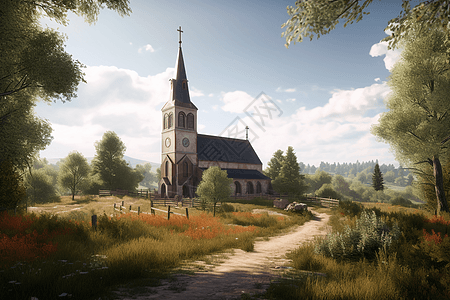 乡村教堂3D概念图图片